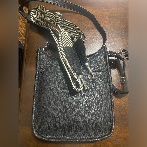 Rae Dunn Handbags - Rae Dunn Black Crossbody Bag with Patterned Strap
